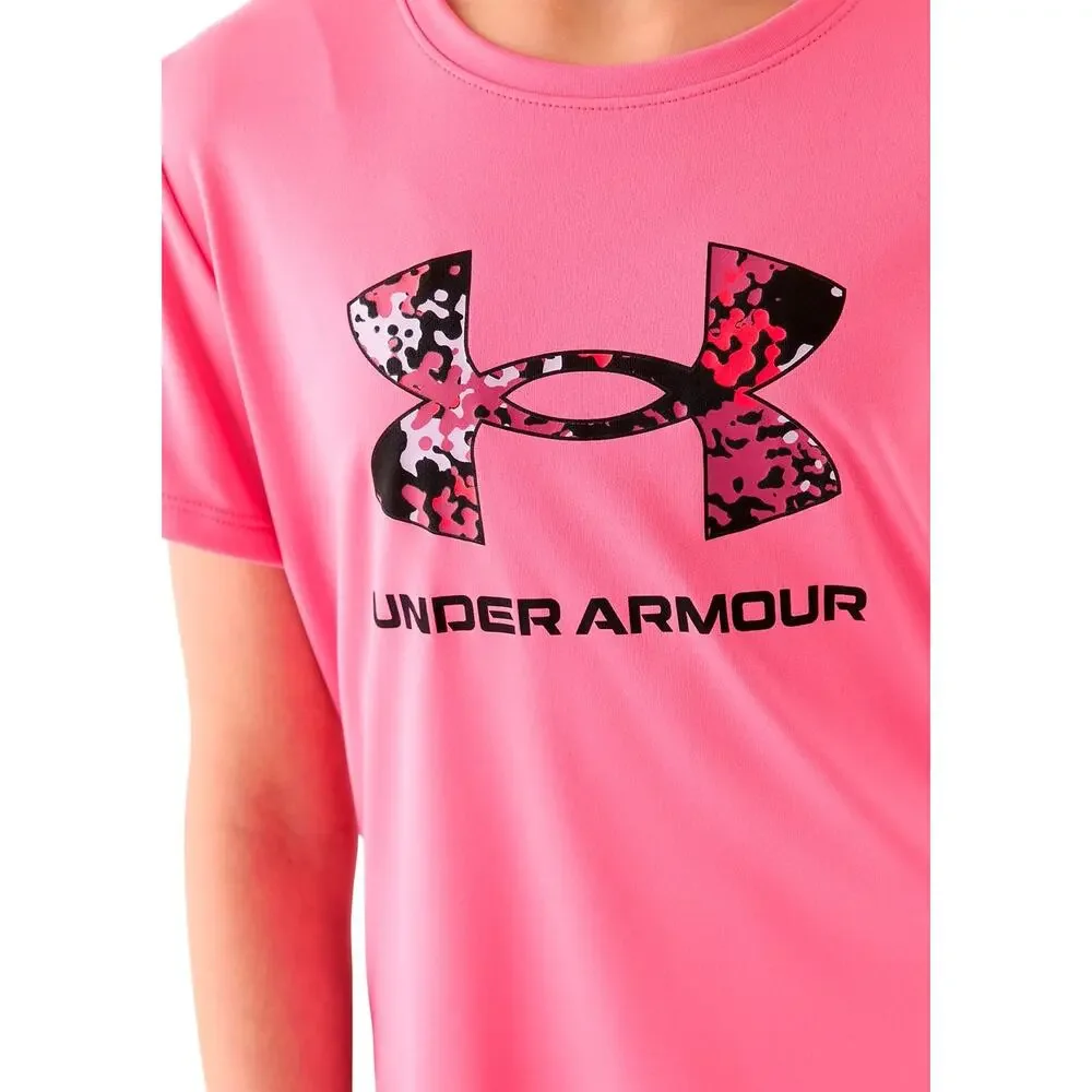 NWT Under Armour Girls Pink Graphic Logo Short Sleeve T-Shirt Youth Size Small